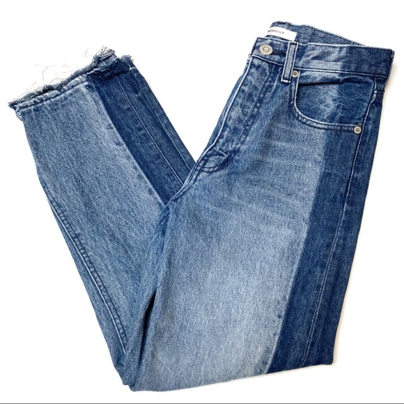 Moussy Jeans High Rise Raw Hem Women’s 24 Designer Denim Two Tone Color Wide Leg - Picture 2 of 7